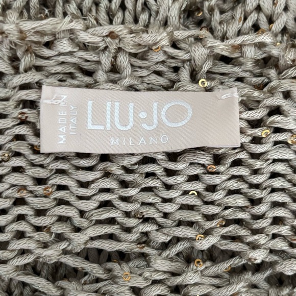 LIU JO Milano Open-Knit Gold Lurex Italian Crochet Sweater Size Large - Picture 3 of 7